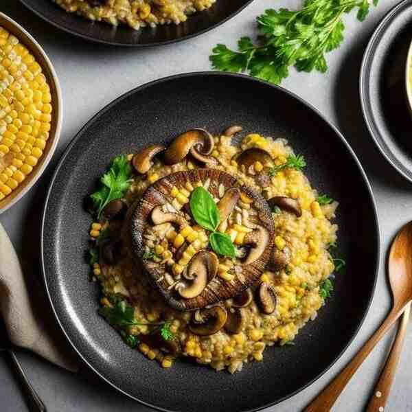 Ризотто с грудинкой грибами и кукурузой
